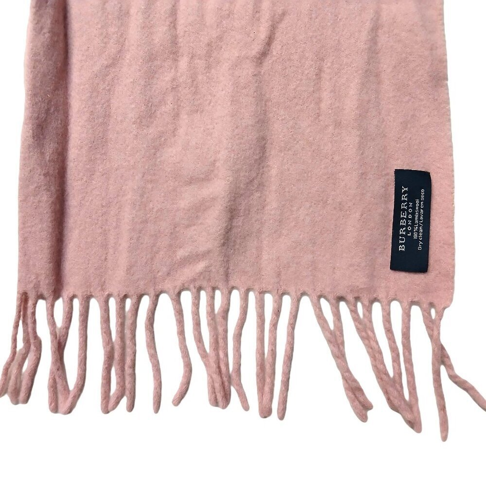 Luxury Vintage Burberry Light Pink Lambs Wool Scarf Embroidered Logo Scarves - Picture 4 of 6